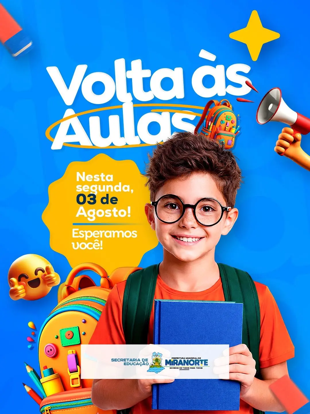 Volta às aulas da Rede Municipal de Ensino de Miranorte acontece no dia 3 de agosto de 2026.